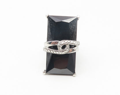 925 Sterling Silver  Faceted Black Hematite Cocktail Ring Sz 7.5  RG11355