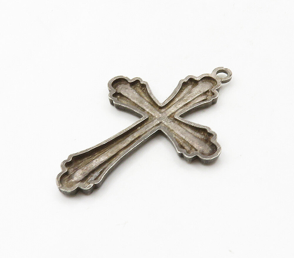 925 Sterling Silver  Vintage Dark Tone Religious Cross Pendant  PT12387