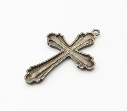 925 Sterling Silver  Vintage Dark Tone Religious Cross Pendant  PT12387
