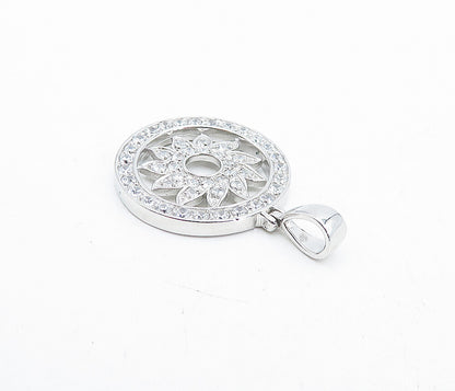 925 Sterling Silver  Shiny Topaz Open Floral Design Round Drop Pendant  PT3206