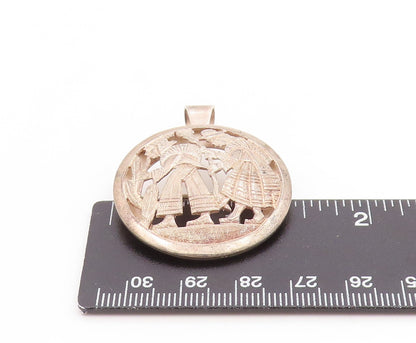 925 Sterling Silver Vintage Brooch Pin Carved Andean Family Portrait  BP12266
