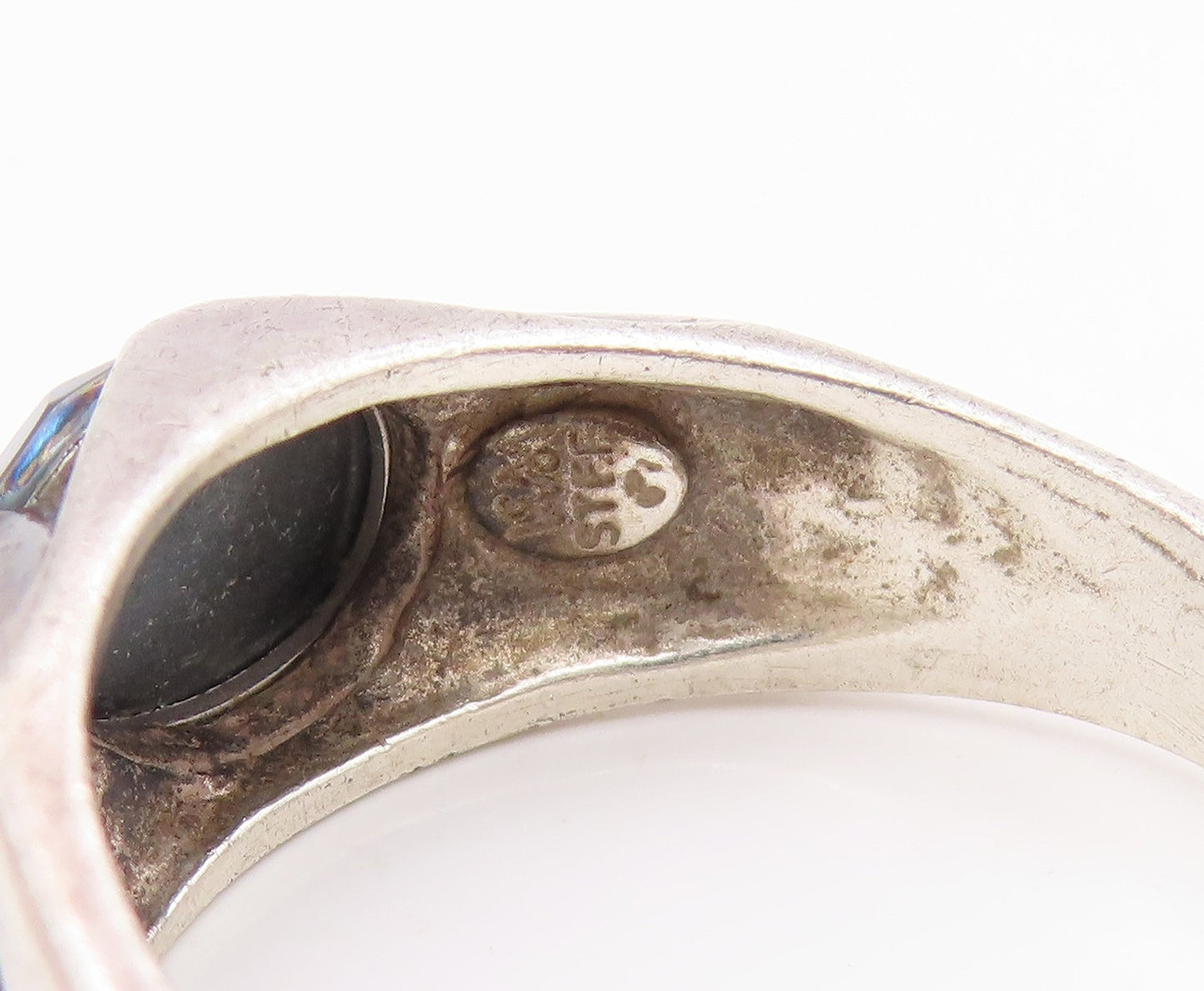 925 Sterling Silver Vintage Ring WHEELER Hematite Statement Band  Sz 11  RG34387