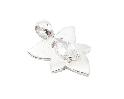 925 Sterling Silver  Marquise Cut Cubic Zirconia Floral Leaf Pendant  PT8712