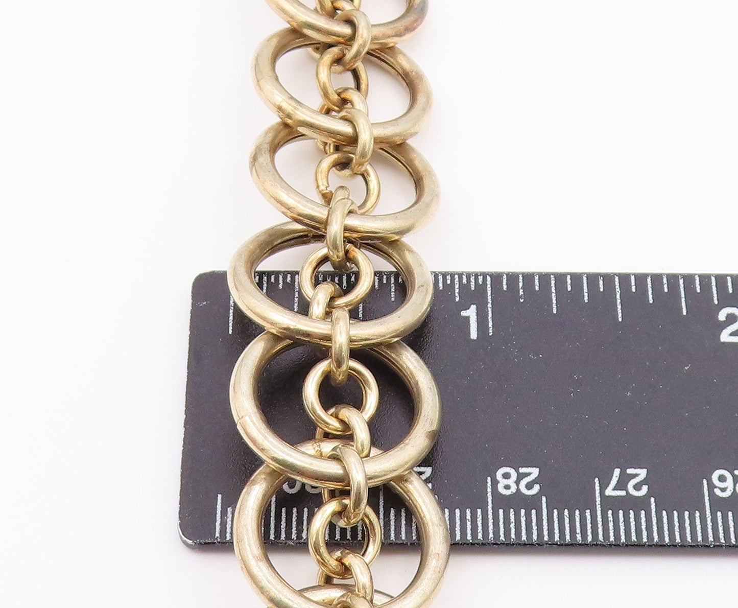 925 Sterling Silver  Vintage Gold Plated Circle Link Chain Bracelet  BT8326