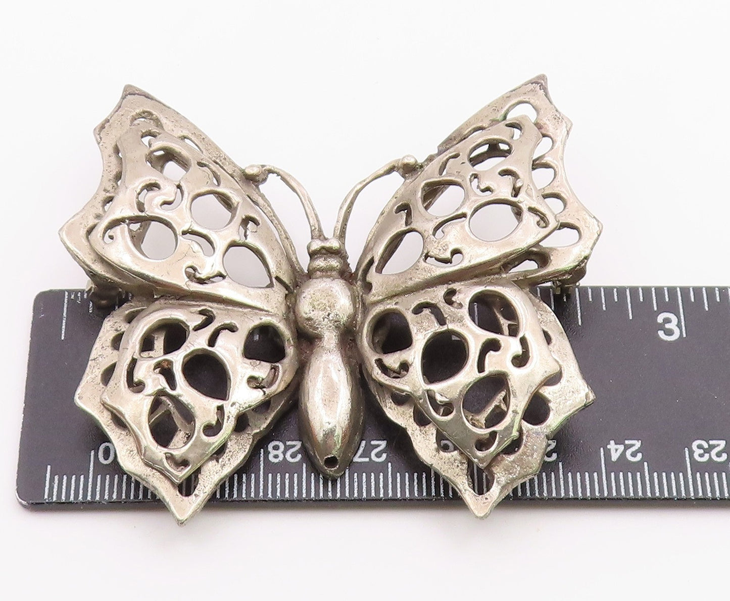 925 Sterling Silver  Vintage Antique Heavy Butterfly Motif Brooch Pin  BP8660