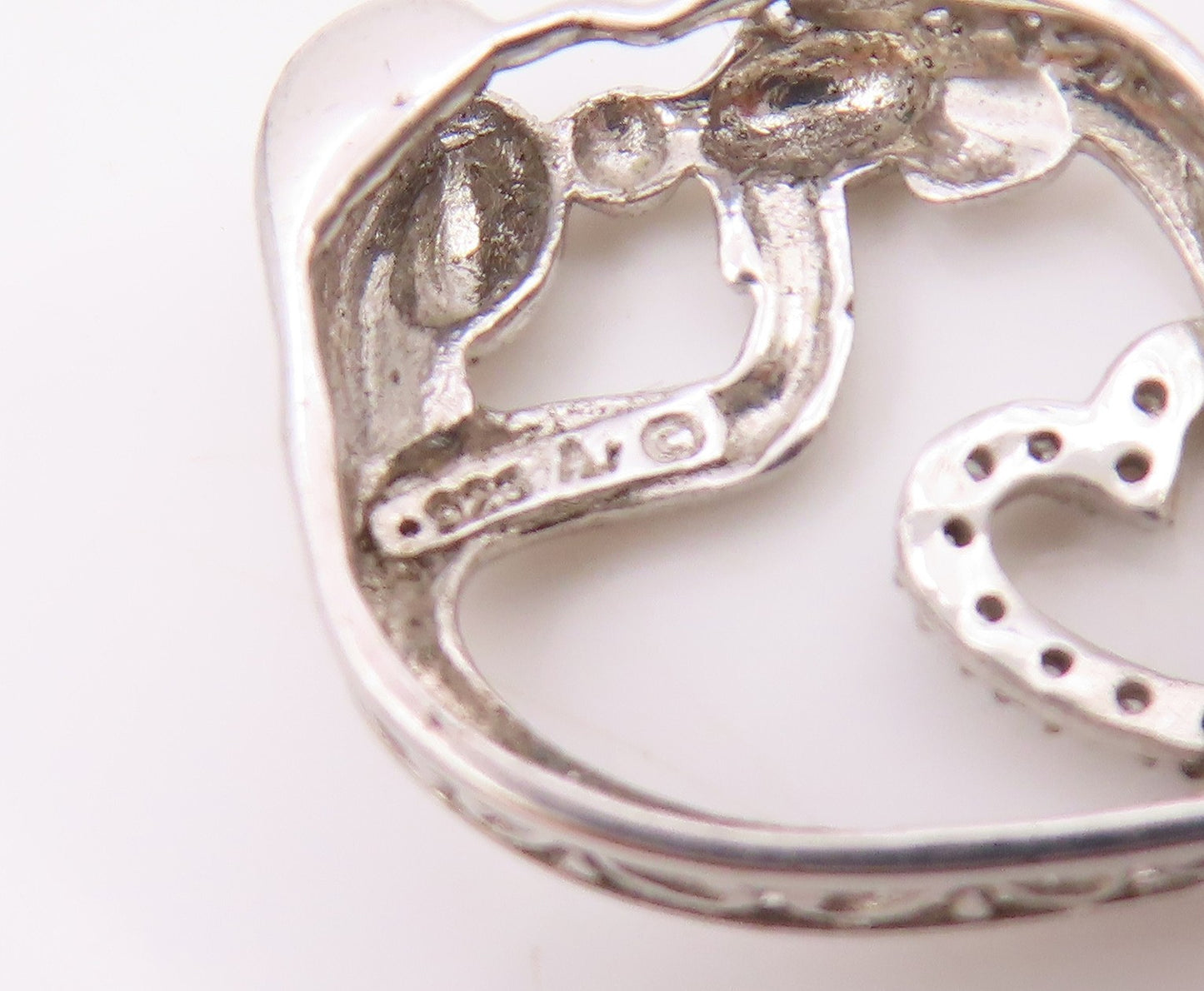 925 Sterling Silver  Genuine Diamonds Mom & Baby Love Heart Pendant  PT7849