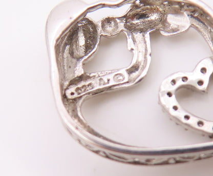 925 Sterling Silver  Genuine Diamonds Mom & Baby Love Heart Pendant  PT7849