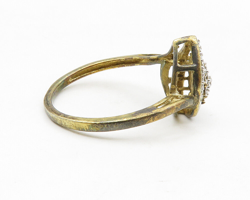 925 Sterling Silver  Vintage Genuine Diamond Two Tone Band Ring Sz 7  RG13943