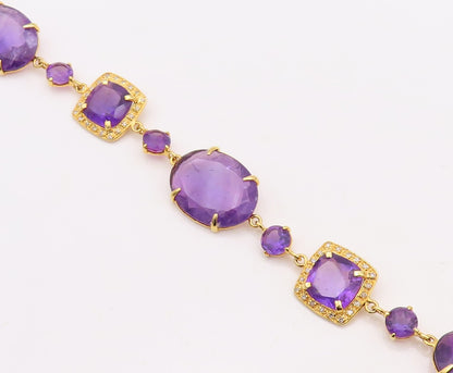 925 Sterling Silver Vintage Bracelet Gold Plated Diamonds & Amethyst  BT10842