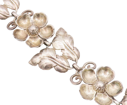 925 Sterling Silver Vintage Bracelet BAUR Solid Carved Flower & Leaves  BT10345