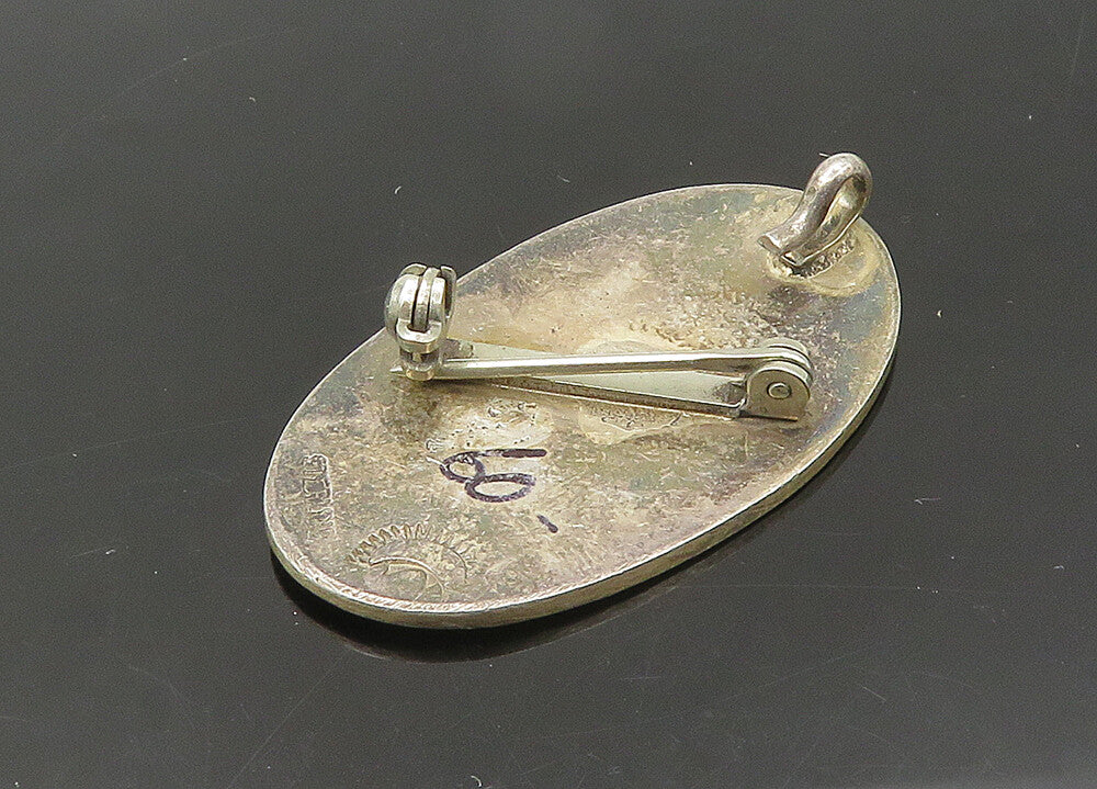 NAVAJO 925 Sterling Silver  Vintage Kokopelli Dancer Oval Brooch Pin  BP8485