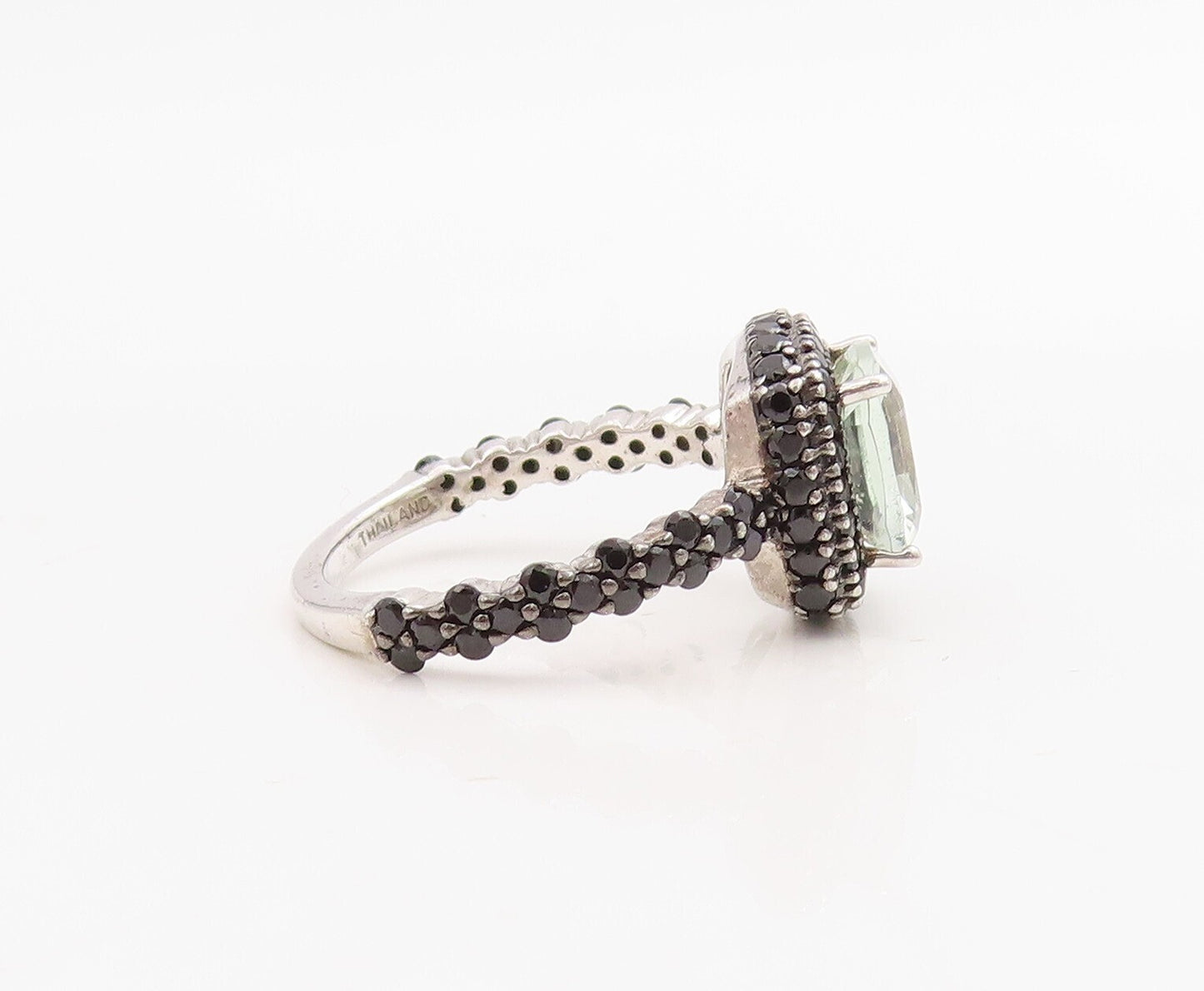 925 Sterling Silver Vintage Ring Square Green Amethyst Halo Spinel  Sz 7 RG30736