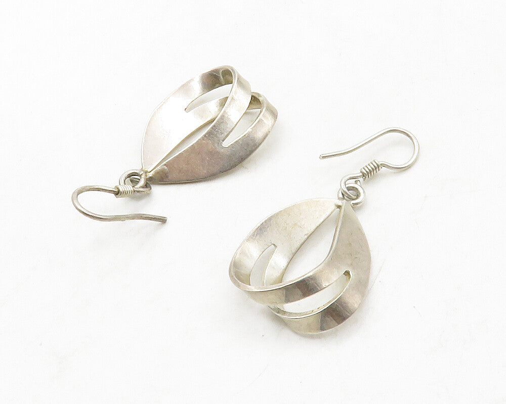 MEXICO 925 Sterling Silver  Vintage Smooth Cutout Design Drop Earrings  EG6764