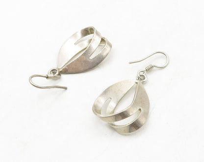 MEXICO 925 Sterling Silver  Vintage Smooth Cutout Design Drop Earrings  EG6764