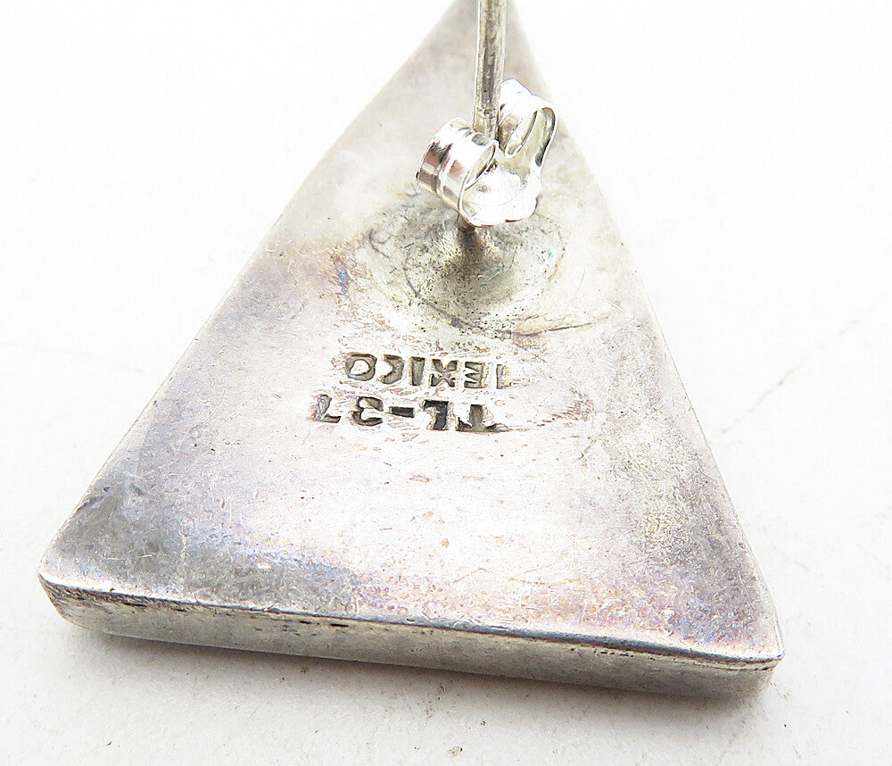 MEXICO 925 Sterling Silver  Vintage Black Onyx Triangle Drop Earrings  EG4177