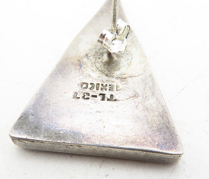MEXICO 925 Sterling Silver  Vintage Black Onyx Triangle Drop Earrings  EG4177