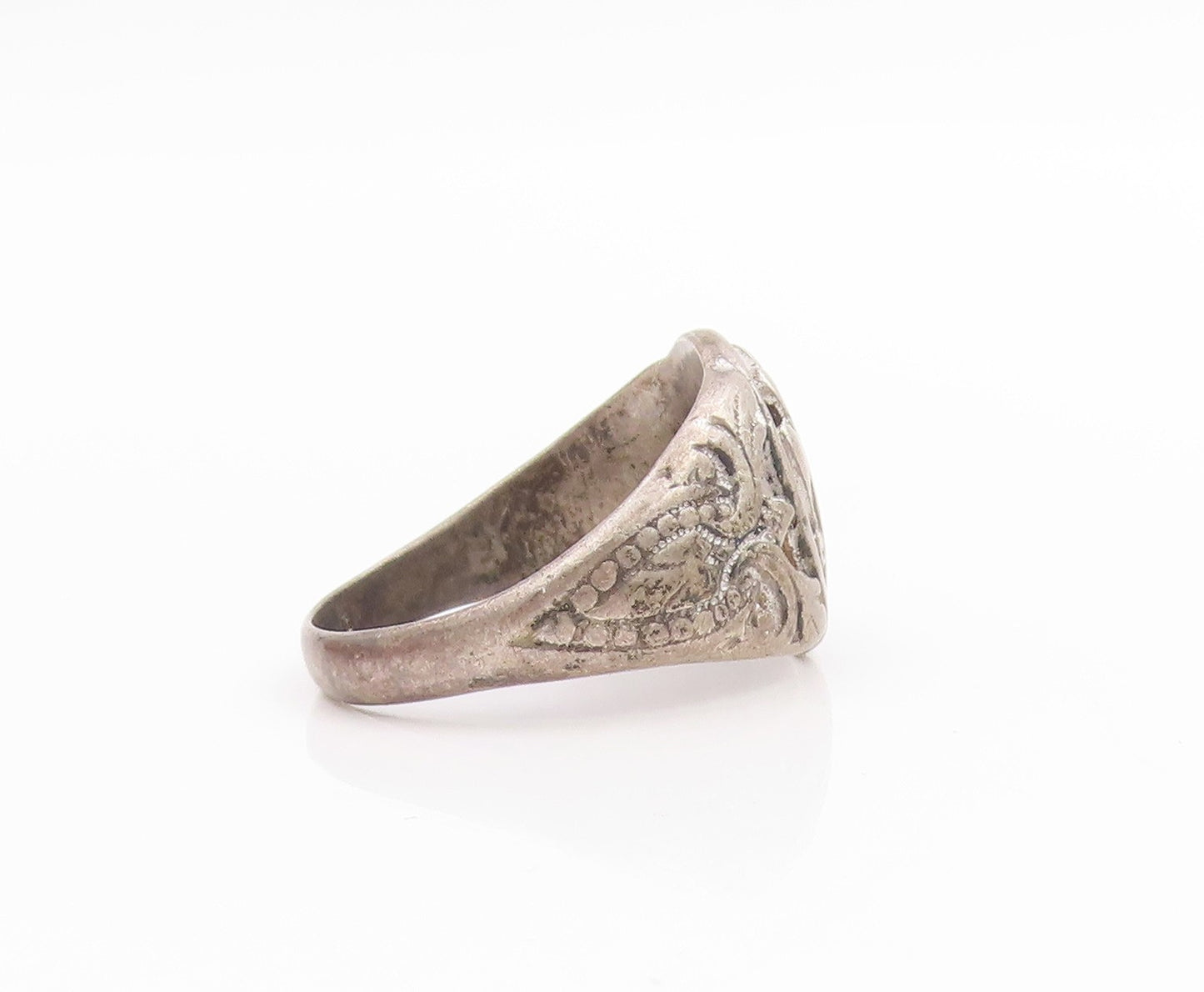925 Sterling Silver Vintage Ring Antique Enameled Emblem Band  Sz 9.5  RG34055