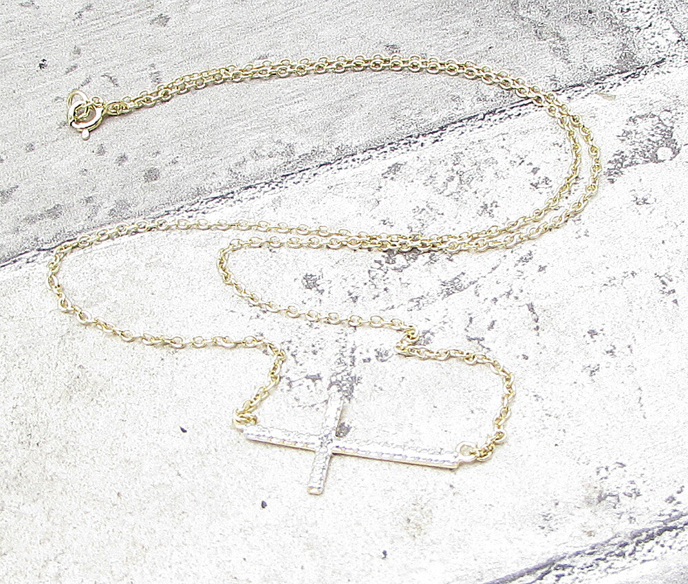 Gold Over 925 Sterling Silver Genuine Diamond Cross Chain Necklace PT1313