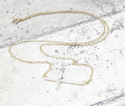 Gold Over 925 Sterling Silver Genuine Diamond Cross Chain Necklace PT1313
