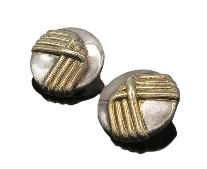 925 Sterling Silver  Vintage Two Tone Round Non Pierce Drop Earrings  EG10820