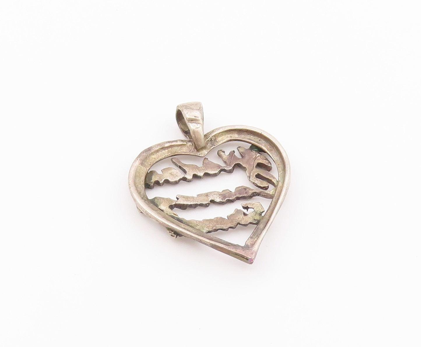 925 Silver  Vintage Wisdom Courage & Strength Love Heart Pendant  PT20733