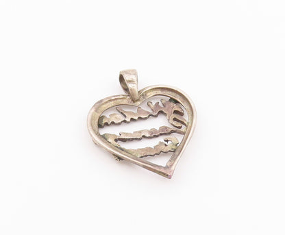 925 Silver  Vintage Wisdom Courage & Strength Love Heart Pendant  PT20733