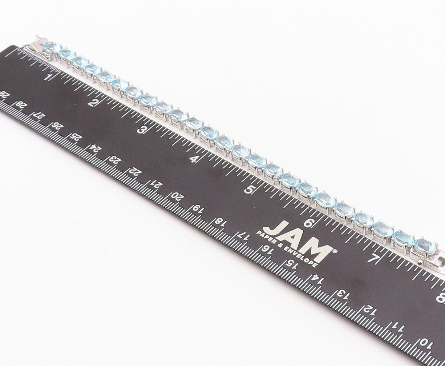 925 Sterling Silver Vintage Bracelet Minimalist Oval Cut Blue Topaz Band BT10876