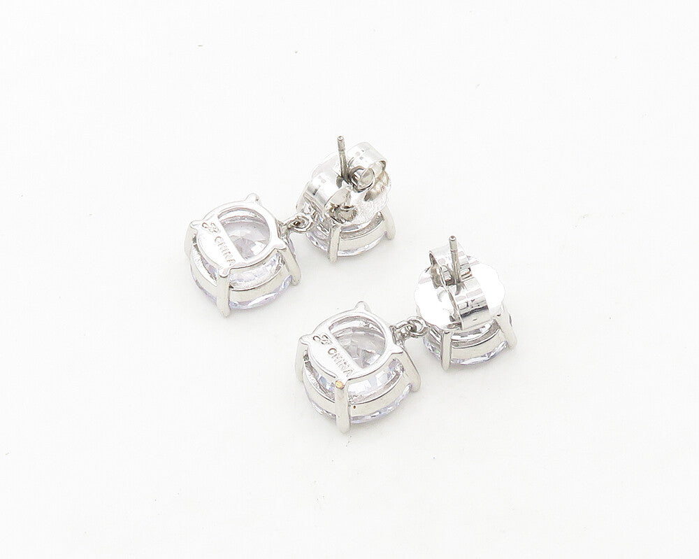 925 Sterling Silver  Prong Set Cubic Zirconia Linked Dangle Earrings  EG9500
