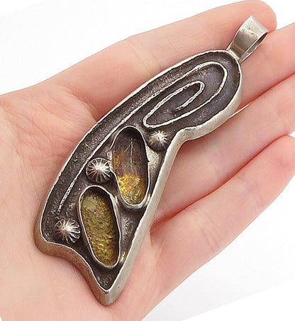 NAVAJO JOHN HORNBECK 925 Silver Vintage Antique Sculpted Pendant  PT4262