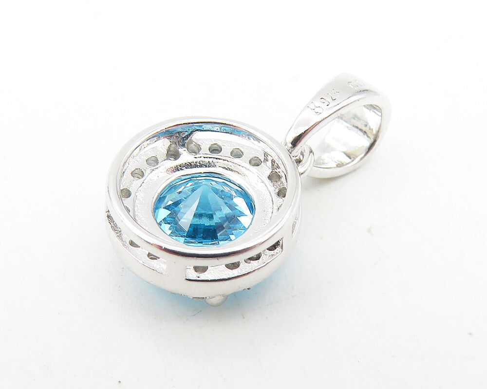 925 Sterling Silver  Shiny Petite Blue Topaz Round Drop Pendant  PT9309