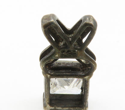 925 Sterling Silver  Vintage Prong Set White Topaz X Bail Pendant  PT11725