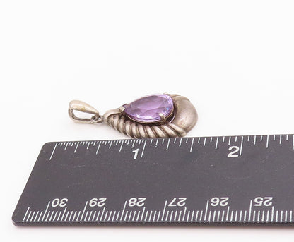 925 Sterling Silver Vintage Pendant Dark Tone Framed Drop Cut Amethyst  PT24555