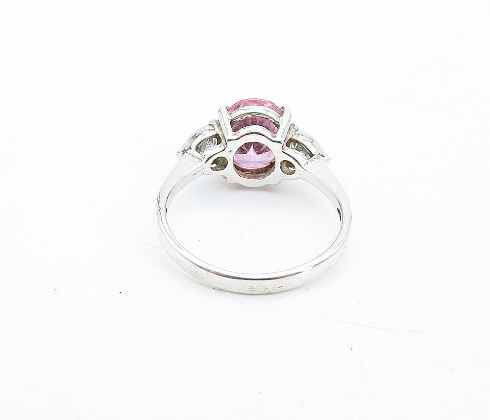 KOREA 925 Sterling Silver  Vintage Pink Cubic Zirconia Band Ring Sz 9  RG5440