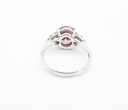 KOREA 925 Sterling Silver  Vintage Pink Cubic Zirconia Band Ring Sz 9  RG5440