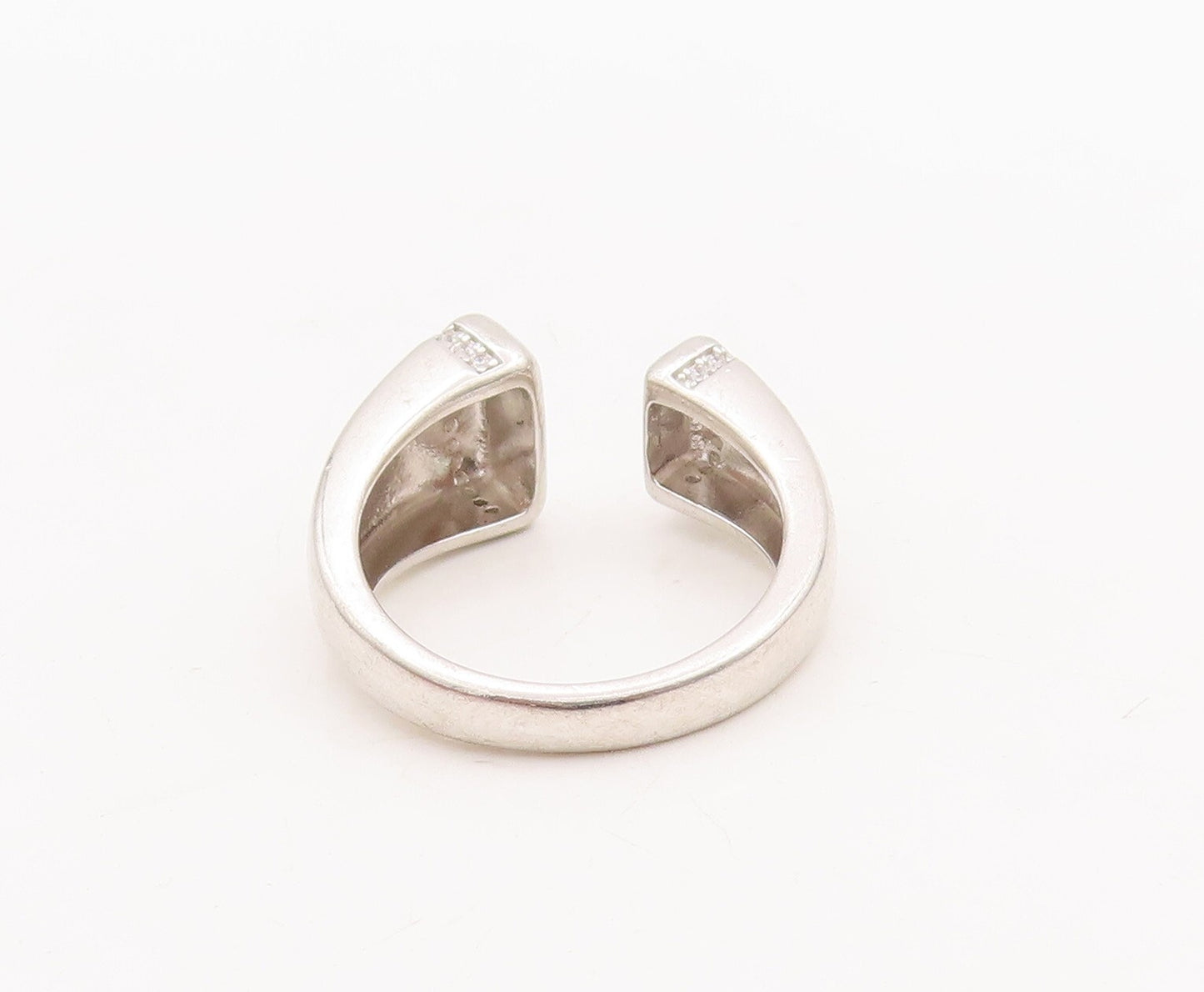 925 Sterling Silver Vintage Ring Split Band Topaz Inlay Ends  Sz 8  RG29082