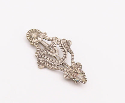 925 Sterling Silver Vintage Brooch Pin Dented Carved Trible Design  BP10937