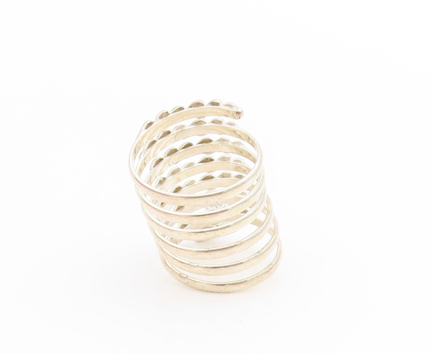 925 Sterling Silver Vintage Ring Spiral Coil Dangling Chain Band Sz 10.5 RG34057