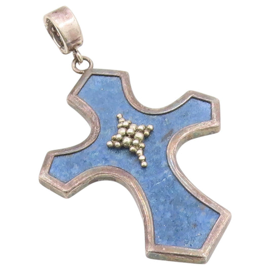 925 Sterling Silver Vintage Pendant WHITNEY KELLY Sodalite Holy Cross  PT26373