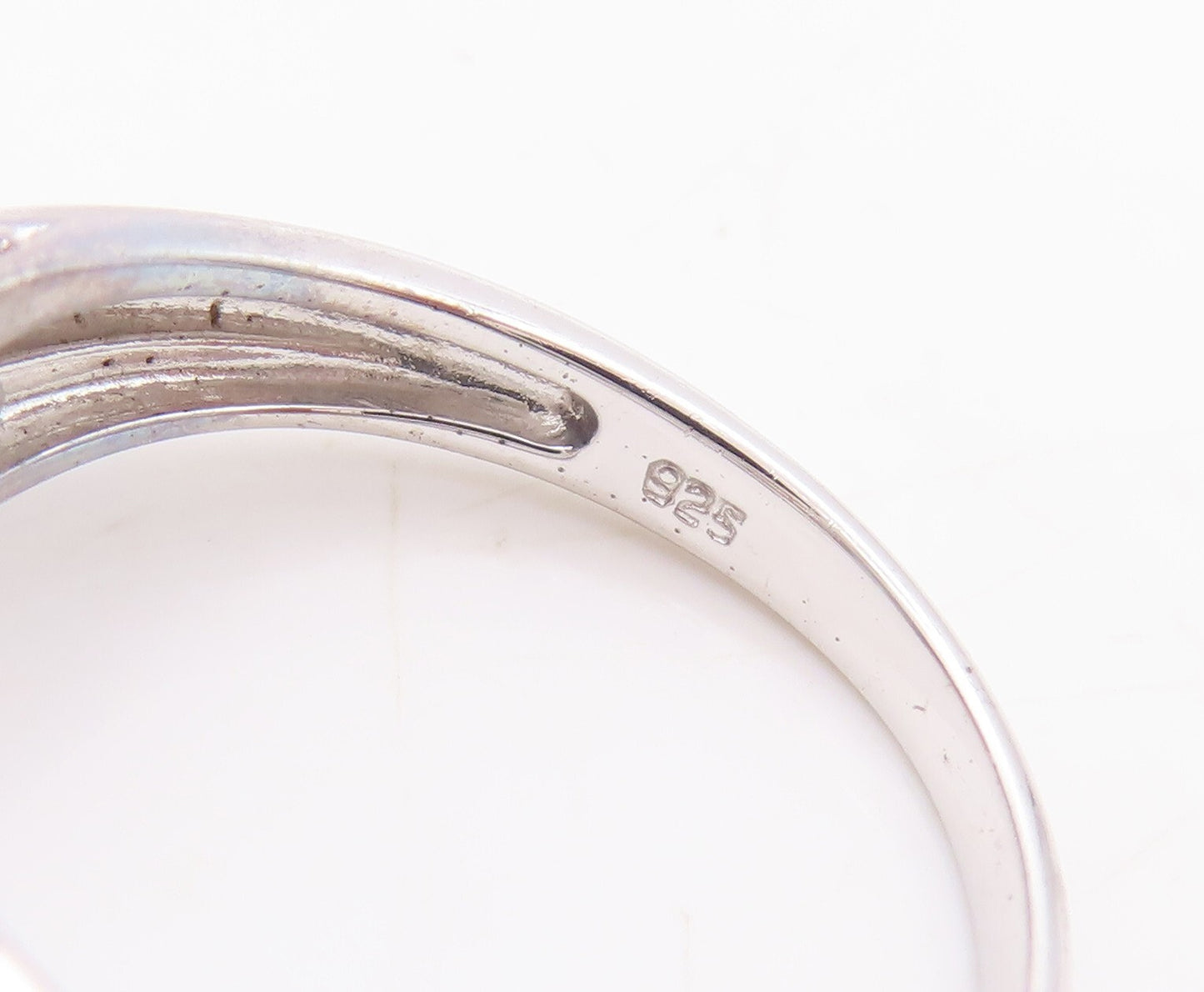 925 Sterling Silver Vintage Ring Oval Cut Sapphire CZ Inlay Band Sz 7  RG29734