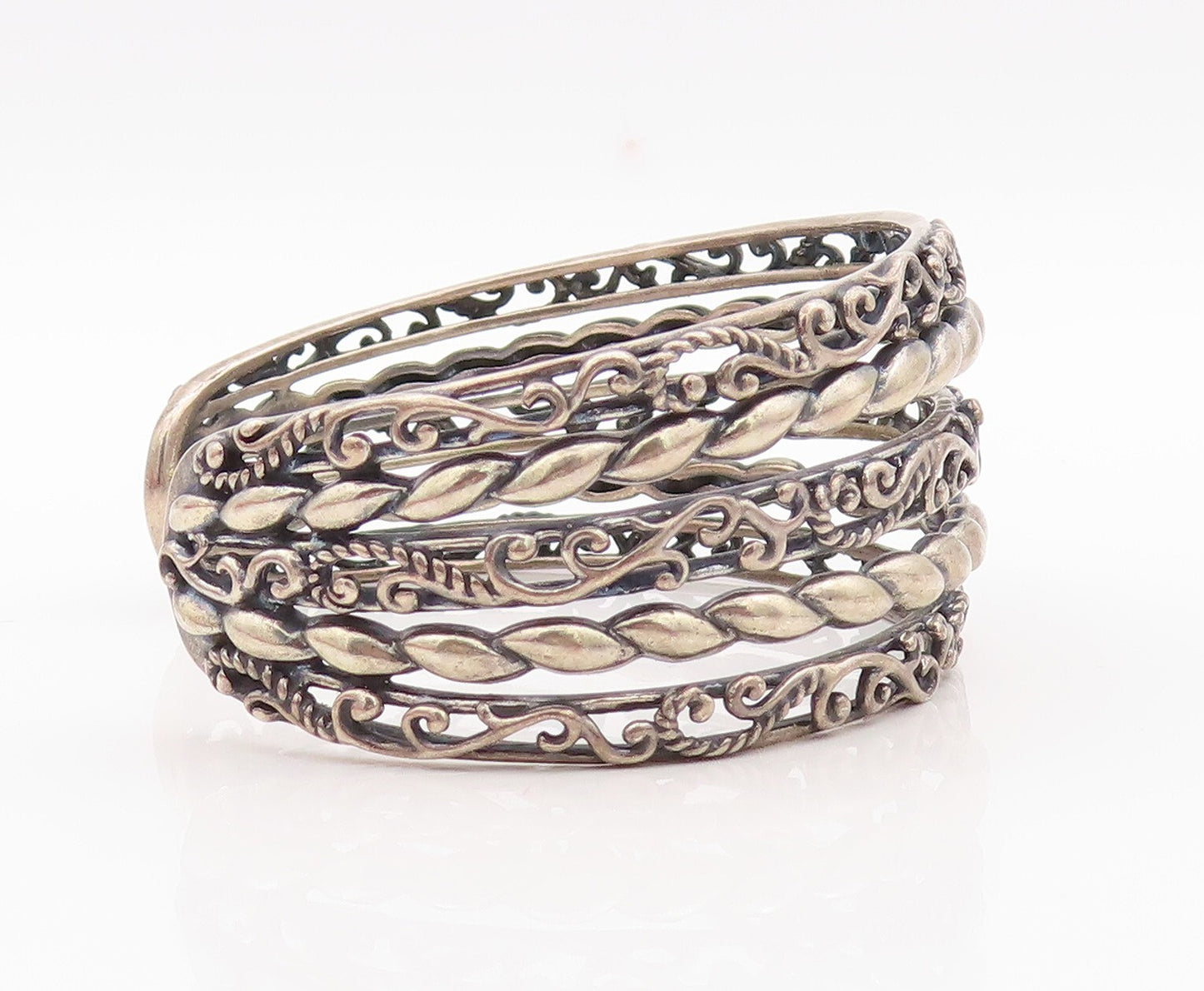 925 Sterling Silver Vintage Bracelet CAROLYN POLLACK Cutout Carved Cuff  BT10816