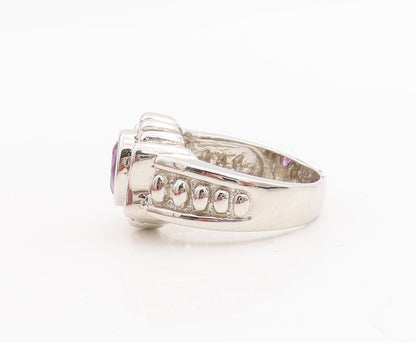 925 Sterling Silver Vintage Ring Solid Floral Etched Amethyst  Sz 8.5  RG28665