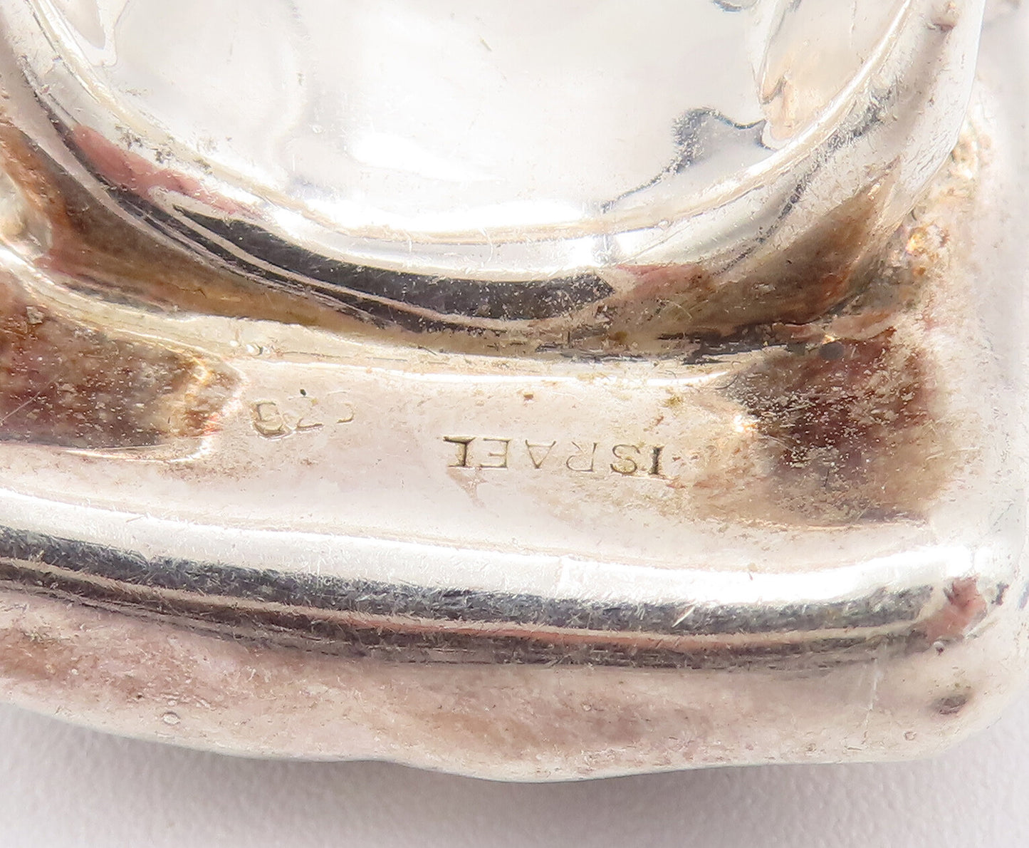 ISRAEL 925 Silver  Vintage Carved Square Frame Statement Ring Sz 9  RG26167