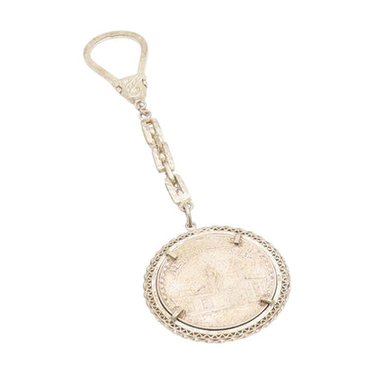 925 Sterling Silver Vintage Keychain Carved Islamic Mosque Arabian Coin  TR4164