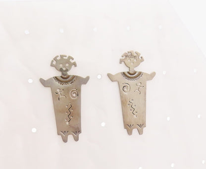 925 Sterling Silver Vintage Earrings NAVAJO ZUNI Cutout Dancing Boy EG13182