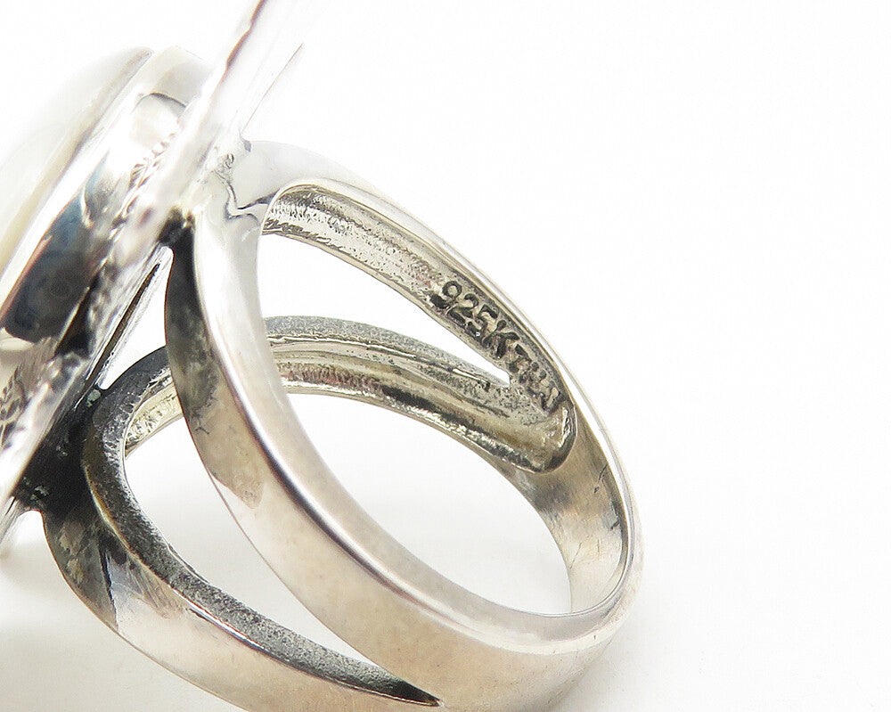 925 Sterling Silver  Mother Of Pearl Flower Motif Cocktail Ring Sz 7  RG11204