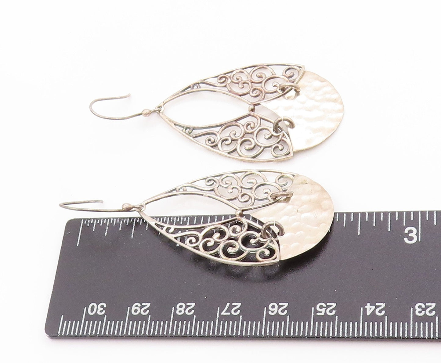 925 Sterling Silver Vintage Earrings MEXICO Filigree Tear Drop Dangles  EG13675