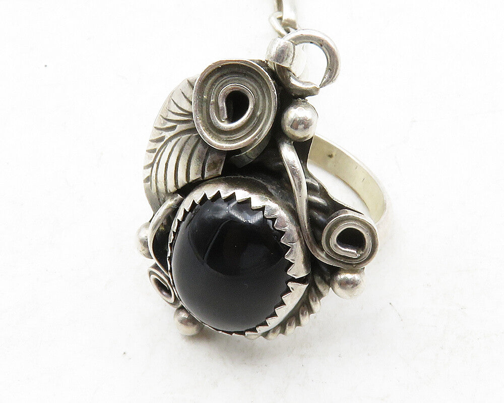 BLACK FOX NAVAJO 925 Silver  Vintage Black Onyx Floral Ring & Bracelet  TR1956