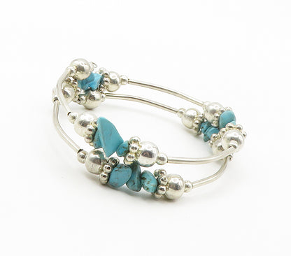 925 Sterling Silver  Vintage Turquoise Beaded Shiny Chain Bracelet  BT5973