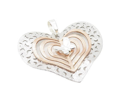 925 Sterling Silver  Shiny Two Tone Butterfly Love Heart Drop Pendant  PT9278