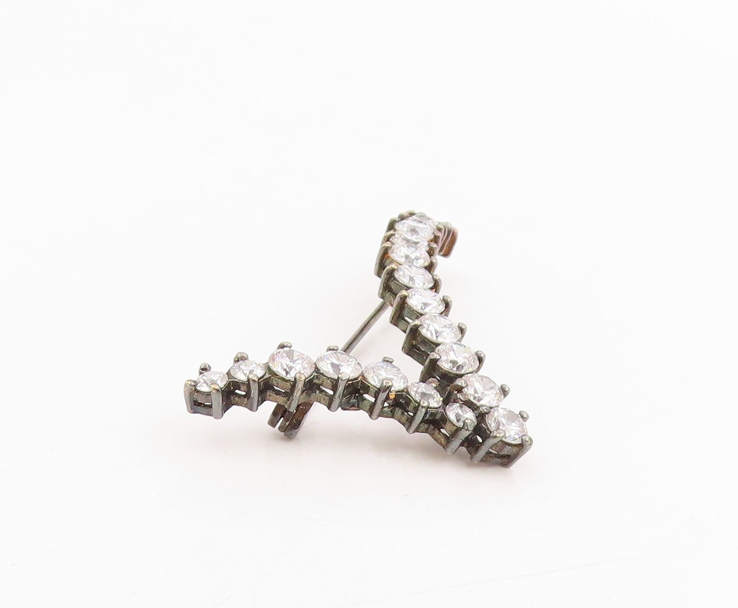 925 Sterling Silver Vintage Brooch Round CZ Letter V Initial Monogram  BP12023